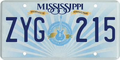 MS license plate ZYG215