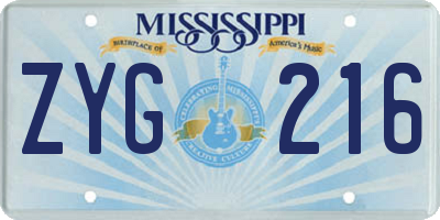 MS license plate ZYG216