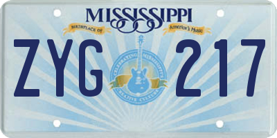MS license plate ZYG217