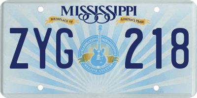 MS license plate ZYG218