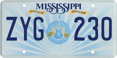 MS license plate ZYG230