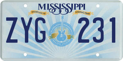 MS license plate ZYG231