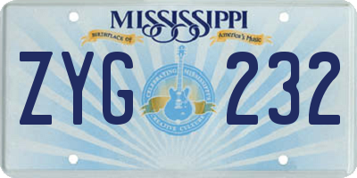 MS license plate ZYG232