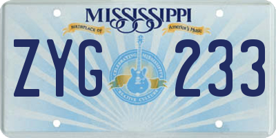 MS license plate ZYG233