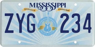 MS license plate ZYG234
