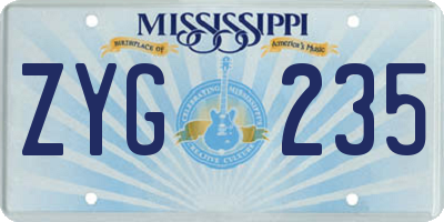 MS license plate ZYG235