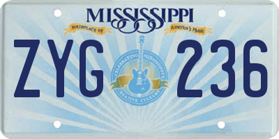 MS license plate ZYG236