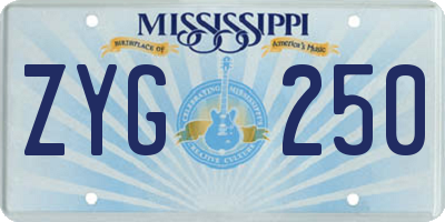 MS license plate ZYG250