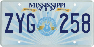 MS license plate ZYG258