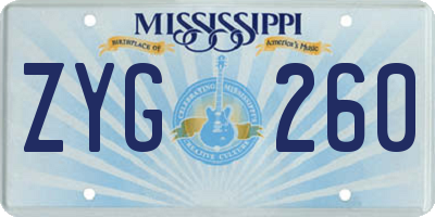 MS license plate ZYG260