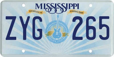 MS license plate ZYG265
