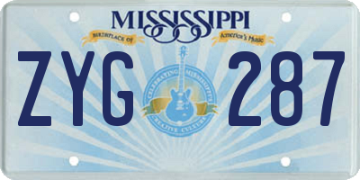 MS license plate ZYG287