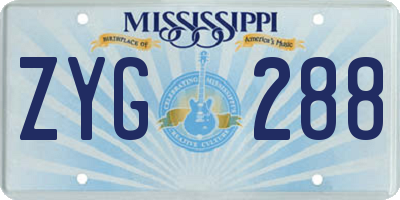 MS license plate ZYG288