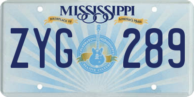 MS license plate ZYG289