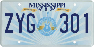 MS license plate ZYG301