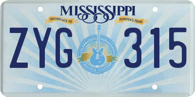 MS license plate ZYG315