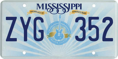 MS license plate ZYG352