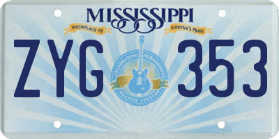 MS license plate ZYG353