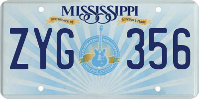 MS license plate ZYG356