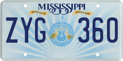 MS license plate ZYG360