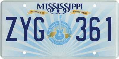 MS license plate ZYG361