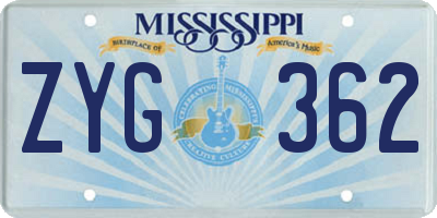 MS license plate ZYG362