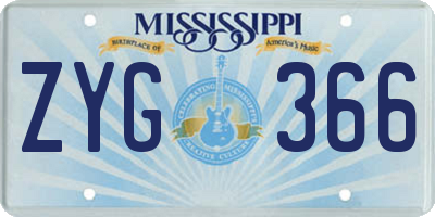 MS license plate ZYG366