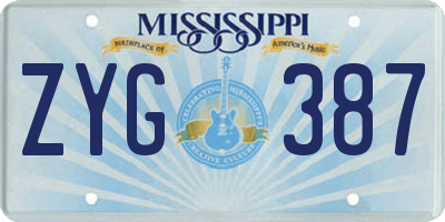 MS license plate ZYG387