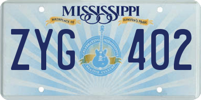 MS license plate ZYG402