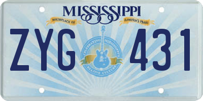MS license plate ZYG431
