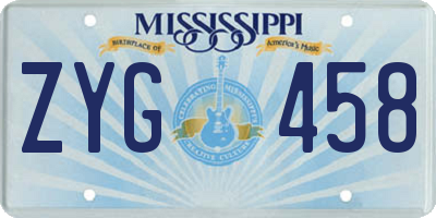 MS license plate ZYG458