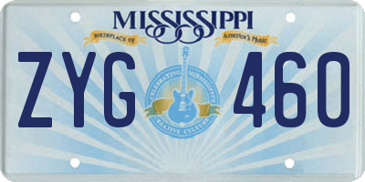 MS license plate ZYG460