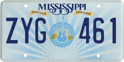 MS license plate ZYG461