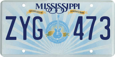 MS license plate ZYG473