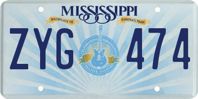 MS license plate ZYG474