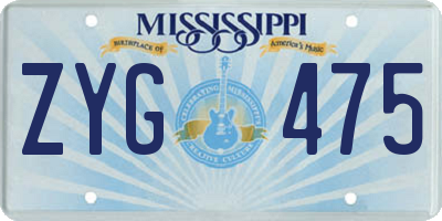 MS license plate ZYG475