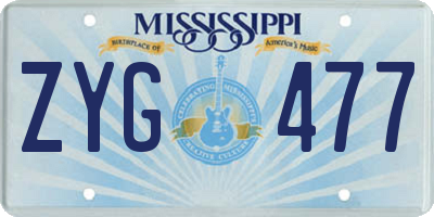 MS license plate ZYG477