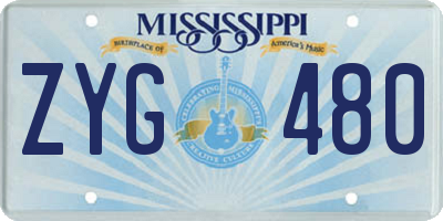MS license plate ZYG480