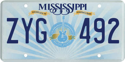 MS license plate ZYG492