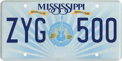 MS license plate ZYG500