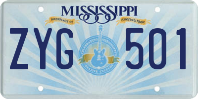 MS license plate ZYG501