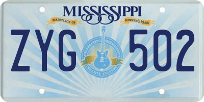 MS license plate ZYG502
