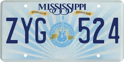MS license plate ZYG524