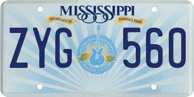 MS license plate ZYG560