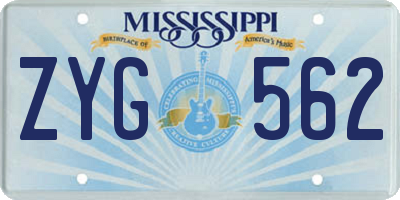 MS license plate ZYG562