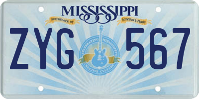 MS license plate ZYG567