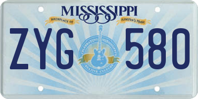 MS license plate ZYG580