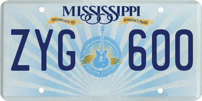 MS license plate ZYG600
