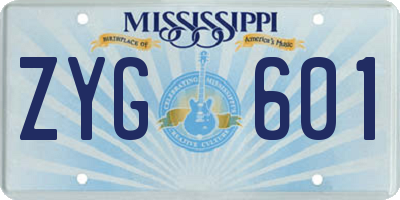 MS license plate ZYG601