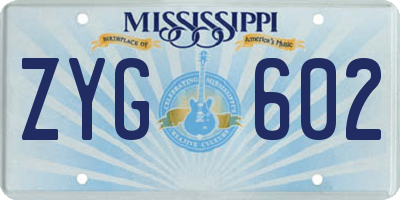MS license plate ZYG602